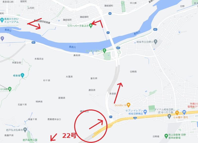 リバーパークおぶさへ国道22号からの行き方