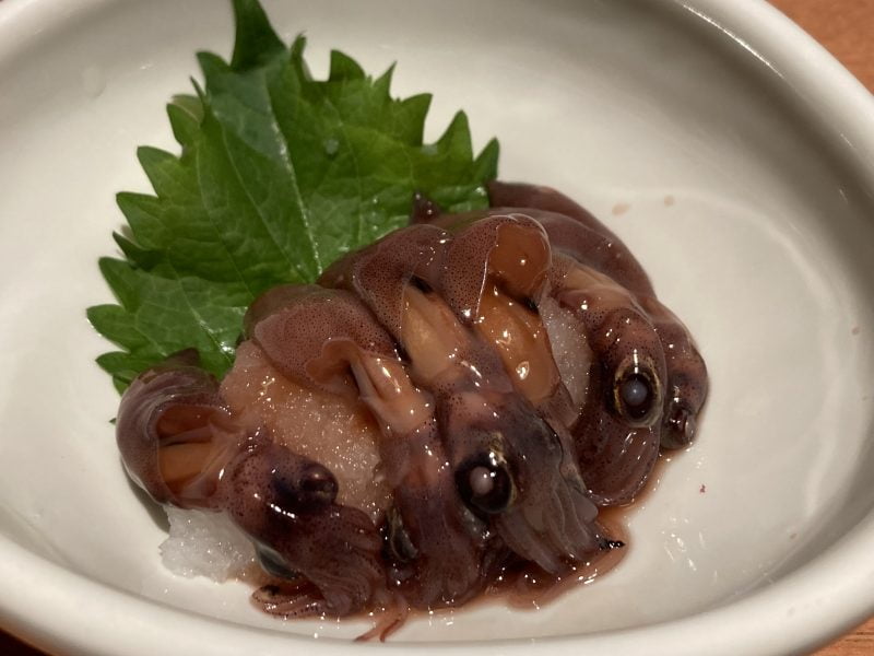 高山駅前の日本海庄やのホタルイカの沖漬け